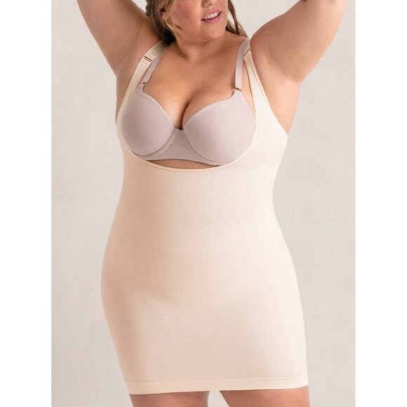 Shapermint Empetua Open Bust Shaper Slip Dress Sz Large Nude Shapewear 73007 - Picture 1 of 4